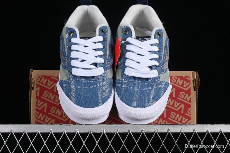 Vans Classics Knu Skool Washed Denim Distressed Vintage Chunky Tongue Skate Shoes - VN0009QCBLK