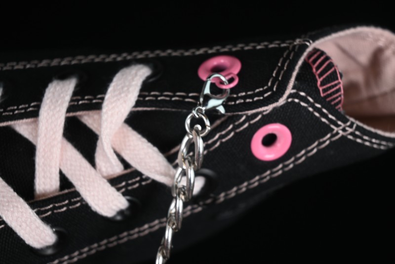 Converse Chuck 70s High Top Canvas Sneakers with Chain Accents in Black & Pink - A09539C