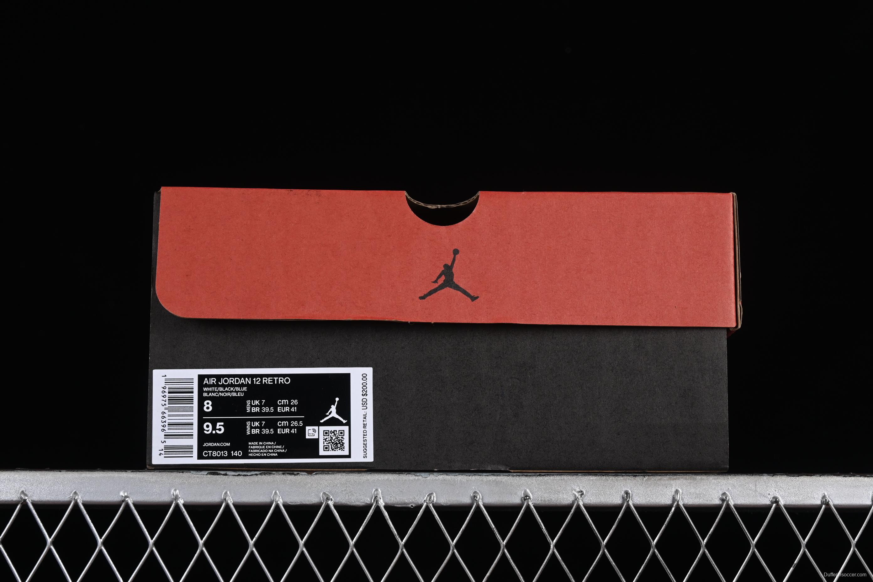 Nike Air Jordan 12 Retro Basketball Shoes in White Black Blue - CT8013-140