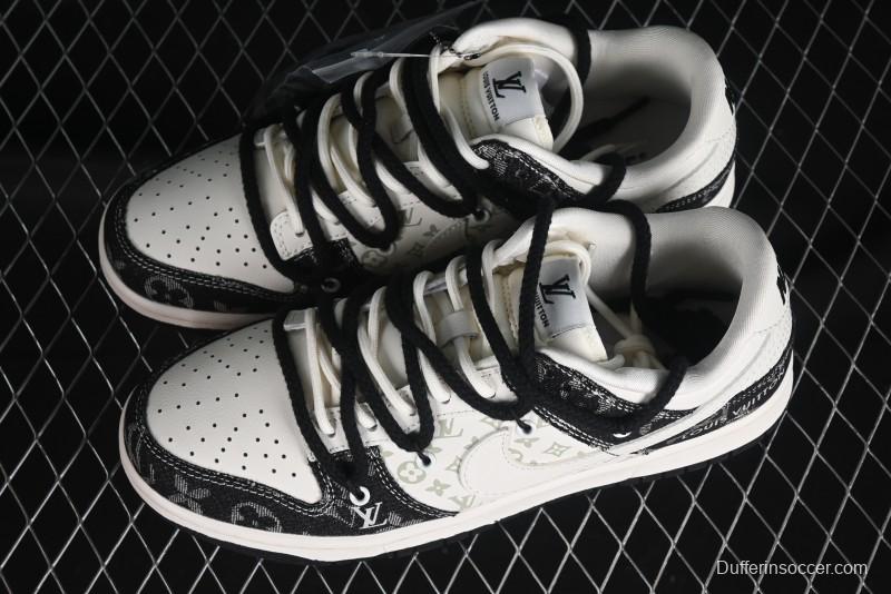 Nike SB Dunk Low LV Collaboration - Black Denim Print Anniversary High-End Custom Low-Top Casual Skate Shoes - SJ2068-238