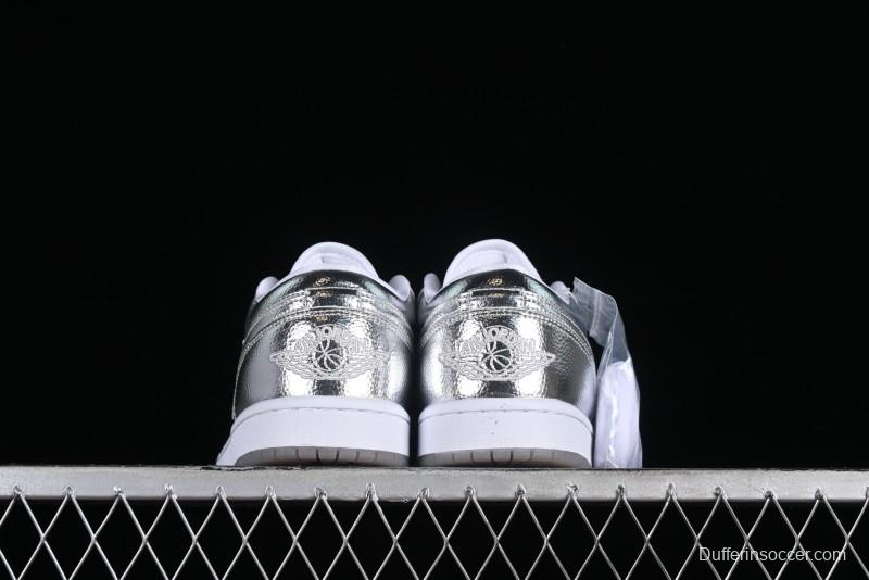 Nike Air Jordan 1 Low "Metallic Silver" Casual Sneakers with Metallic Accents - FN5030-001