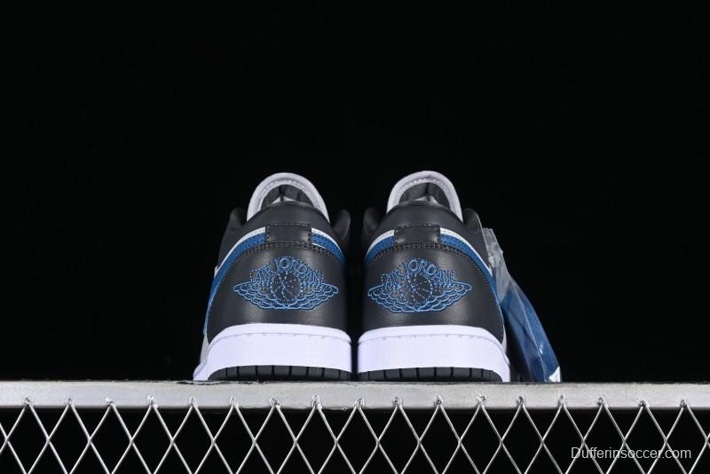 Nike Air Jordan 1 Low AJ1 Black Grey Blue Swoosh Low-Top Lifestyle Basketball Shoes - DC0774-040