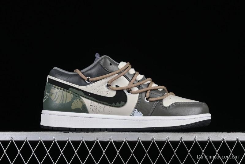 Nike Air Jordan 1 Low Customized Panda Mischief Jungle Adventure Casual Sneakers - 553558-040