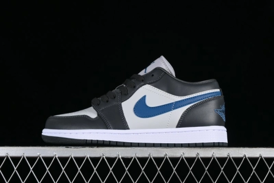 Nike Air Jordan 1 Low AJ1 Black Grey Blue Swoosh Low-Top Lifestyle Basketball Shoes - DC0774-040