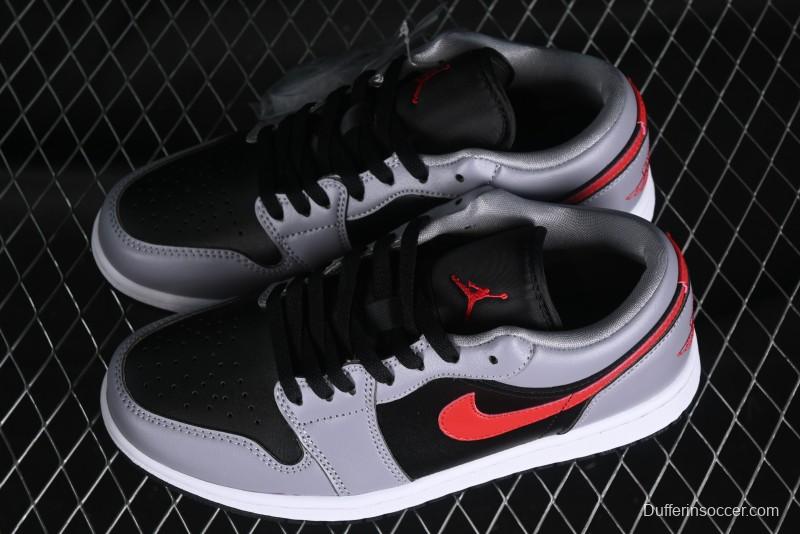Nike Air Jordan 1 Low AJ1 Basketball Shoes in Grey Black with Red Swoosh - FZ4183-002