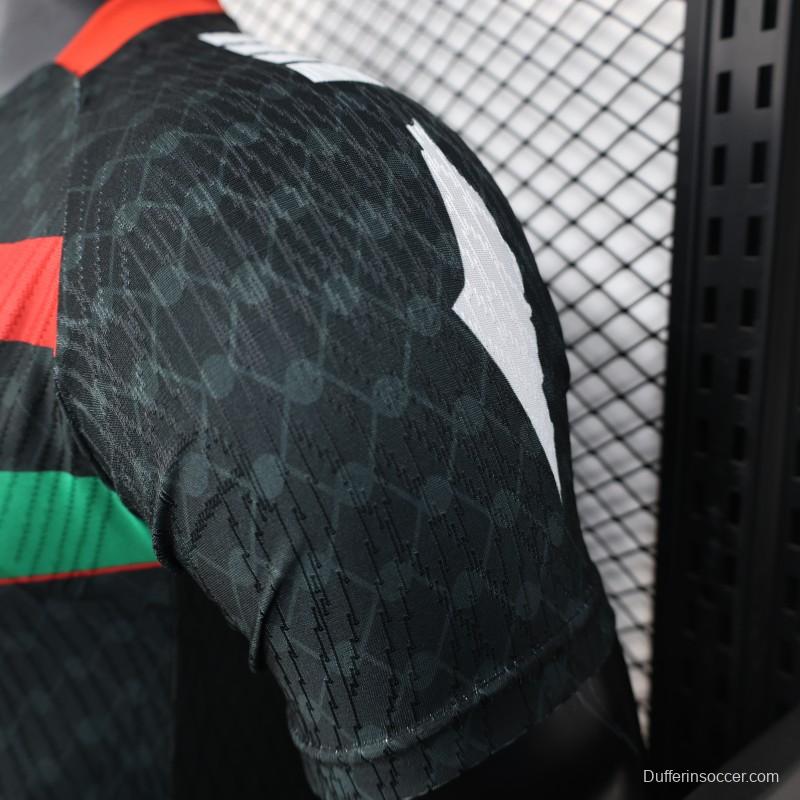 Player Version 25/26 CD Palestino Away Black Jersey with Red-Green Stripes and Bank of Palestine Sponsor