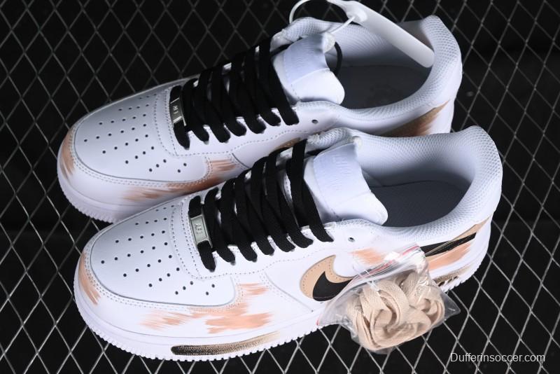 Nike Air Force 1 '07 Low Casual Sneakers with Anime-Inspired Hand-Painted Design, Broken Swoosh Shadow Effect, Brown/Black - CW2288-111