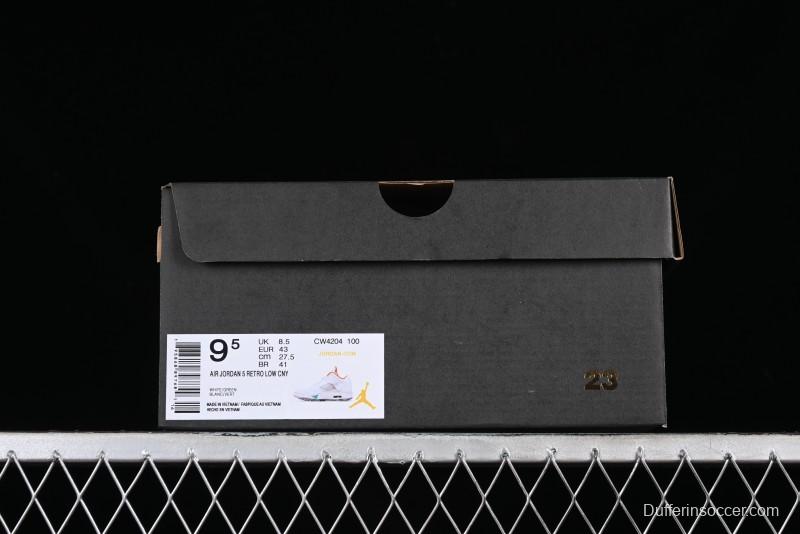 Nike Air Jordan 5 Low Retro Sneakers in White Orange Green Corduroy - CW4204-100