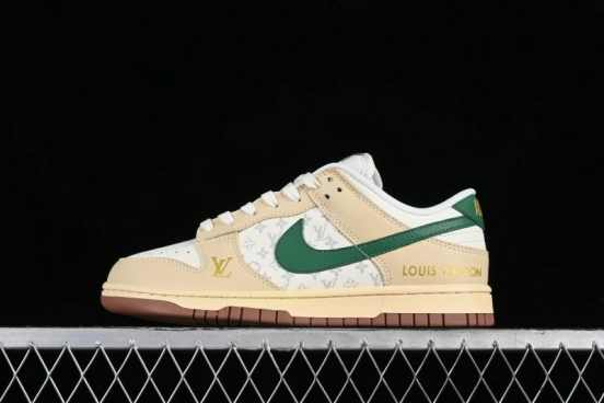Nike SB Dunk Low LV Collaboration - Beige Green Anniversary High-End Custom Low-Top Casual Skate Shoes - LV6188-003