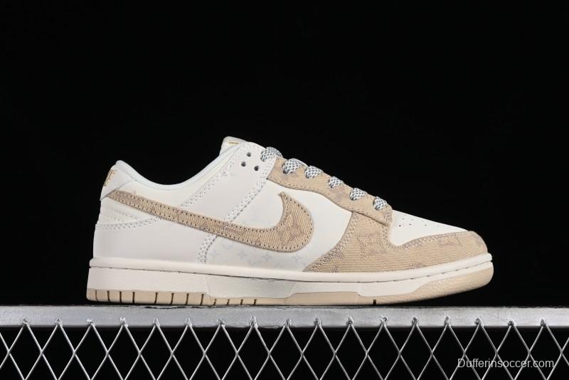 Nike SB Dunk Low LV Collaboration - Khaki Denim Anniversary High-End Custom Low-Top Casual Skate Shoes - XP3802-337