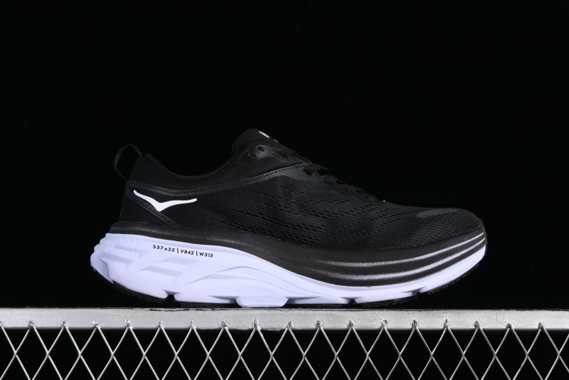 HOKA ONE ONE Bondi 8 Functional Cushioned Running Shoes with Engineered Mesh Upper - 1123202 BWHT