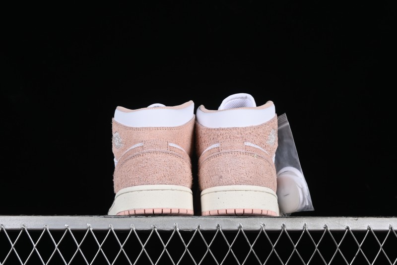 Nike Air Jordan AJ1 Mid Basketball Shoes in White Pink - FN7432-161
