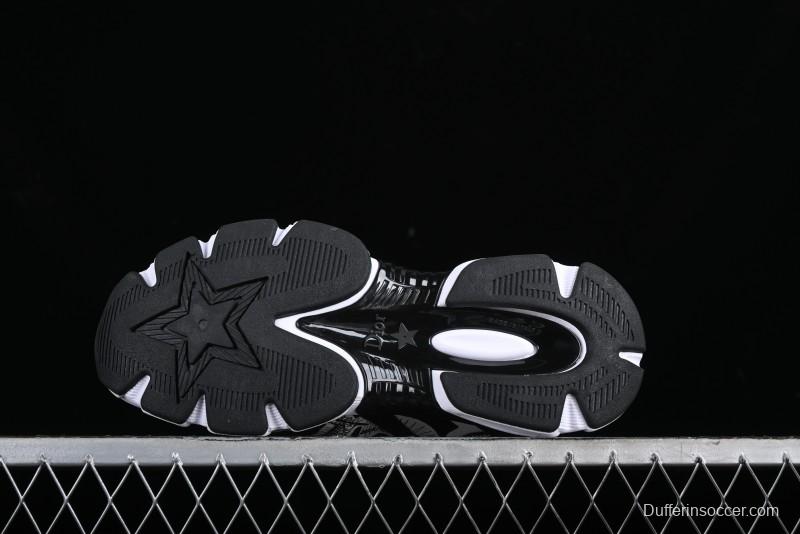 Dior Chrono Round Toe Lace-Up Lifestyle Casual Running Sneakers - 6865 BLACK WHITE