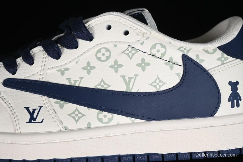 Nike Travis Scott x Fragment Design x Air Jordan 1 Low OG SP AJ1 LV Collaboration Light Blue Violent Bear Low-top Casual Sneakers - SJ2068-100