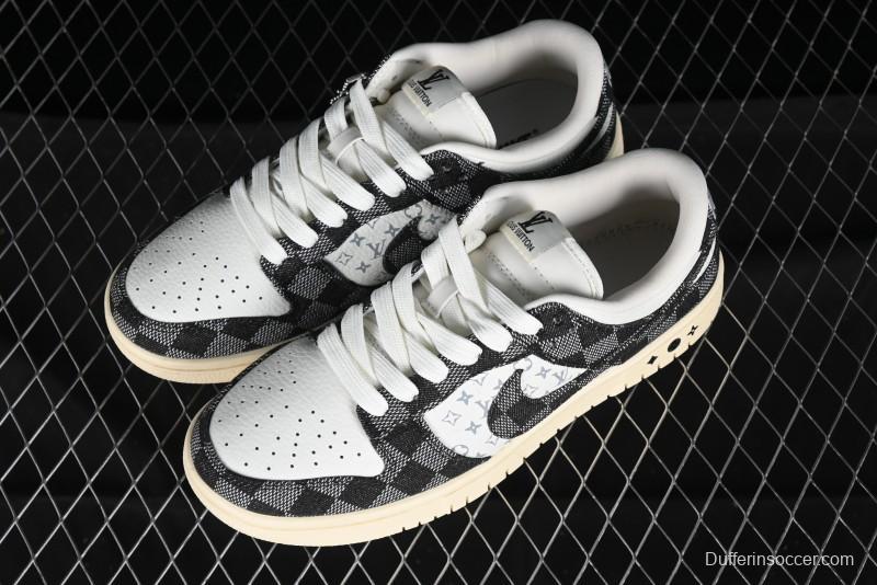 Nike SB Dunk Low LV Collaboration - Black Checkerboard Anniversary Custom Low-Top Casual Skate Shoes - XB3802-353