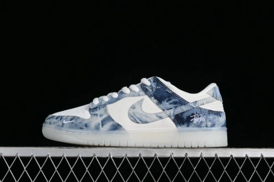 Nike SB Dunk Low Stussy Collaboration - Crystal Denim Anniversary Custom Low-Top Casual Skate Shoes - JH8039-937