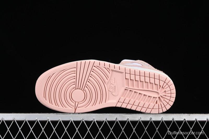 Nike Air Jordan AJ1 Mid Basketball Shoes in White Pink - FN7432-161