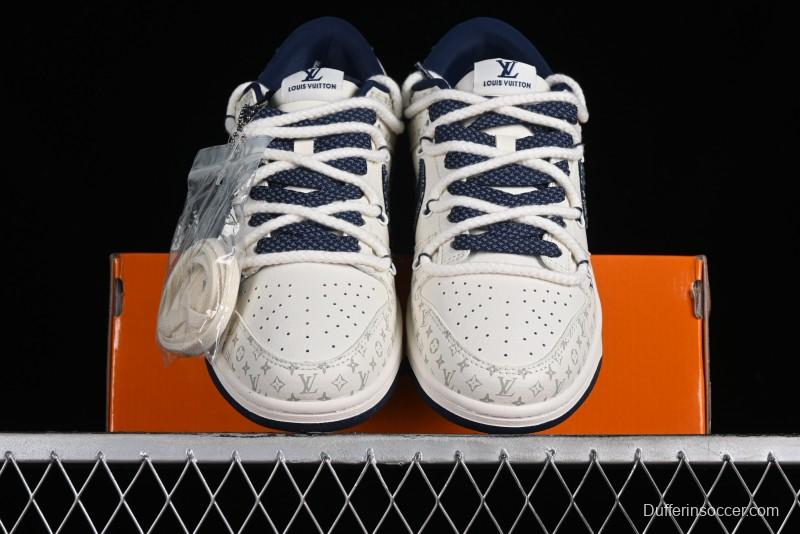 Nike SB Dunk Low LV Collaboration - Light Blue Check Print Anniversary High-End Custom Low-Top Casual Sneakers - SJ2068-249