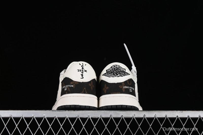 Nike Travis Scott x Fragment Design x Air Jordan 1 Low OG SP AJ1 LV Classic Black Gold Low-top Casual Sneakers - SJ2068-103