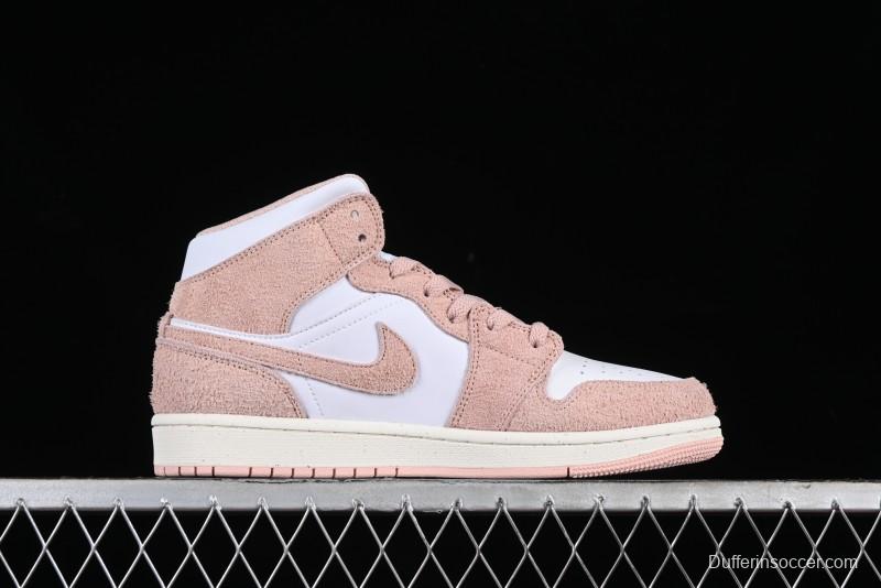 Nike Air Jordan AJ1 Mid Basketball Shoes in White Pink - FN7432-161