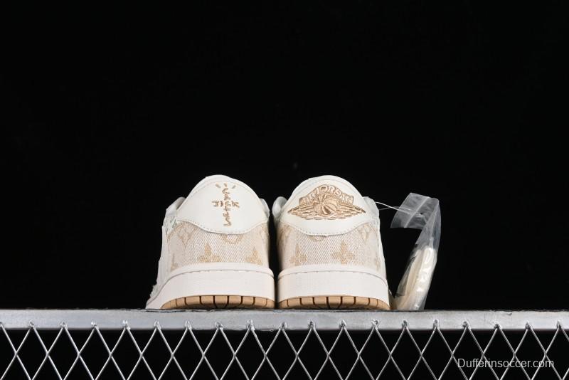Nike Travis Scott x Fragment Design x Jordan Air Jordan 1 Low OG SP AJ1 LV Khaki Denim Casual Sneakers - SJ2068-009