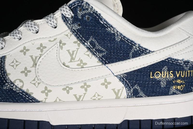 Nike SB Dunk Low LV Collaboration - Blue Denim Print Anniversary High-End Custom Low-Top Casual Sneakers - FC1688-162