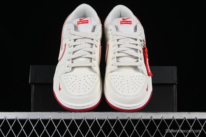 Nike SB Dunk Low Supreme Collaboration - Beige Red Mini Swoosh Anniversary Custom Low-Top Casual Skate Shoes - DJ2024-004
