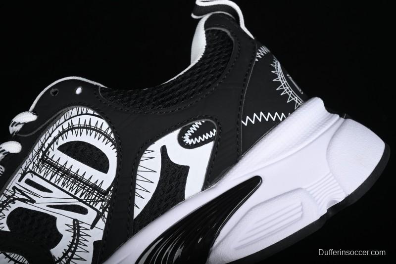 Dior Chrono Round Toe Lace-Up Lifestyle Casual Running Sneakers - 6865 BLACK WHITE