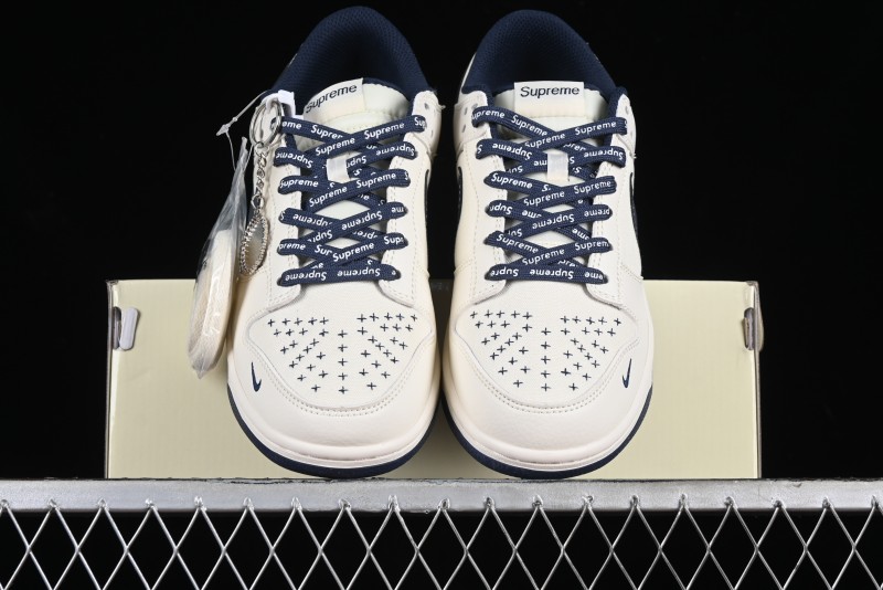 Nike SB Dunk Low Supreme Collaboration - Dark Blue Canvas Anniversary High-End Custom Low-Top Casual Skate Shoes - BB6698-511