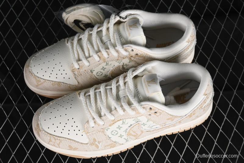 Nike SB Dunk Low LV Collaboration - Beige Swoosh Anniversary High-End Custom Low-Top Casual Skate Shoes - SJ2068-258