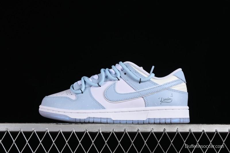 Nike Dunk Low SB Casual Sneakers in Light Blue with Sea Salt Lime Accents - FJ7743-194
