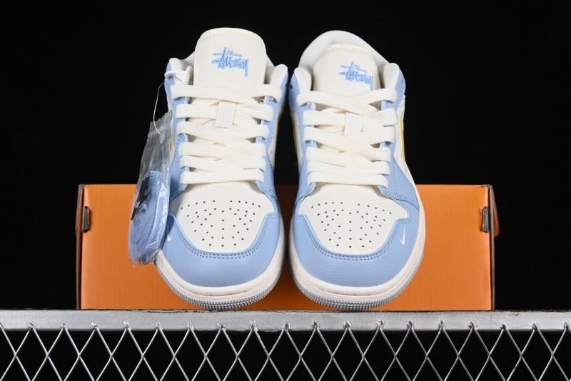 Nike Air Jordan 1 Low Stussy Collaboration - Blue Gold Custom High-End Basketball Shoes - WG8850-007