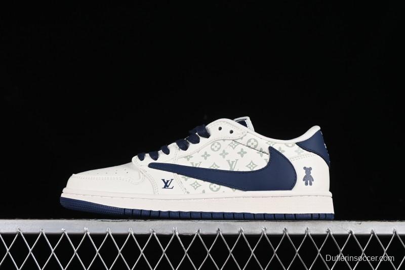 Nike Travis Scott x Fragment Design x Air Jordan 1 Low OG SP AJ1 LV Collaboration Light Blue Violent Bear Low-top Casual Sneakers - SJ2068-100