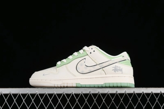 Nike SB Dunk Low Stussy Collaboration - Cream Apple Green Anniversary Custom Low-Top Casual Skate Shoes - XY1688-006