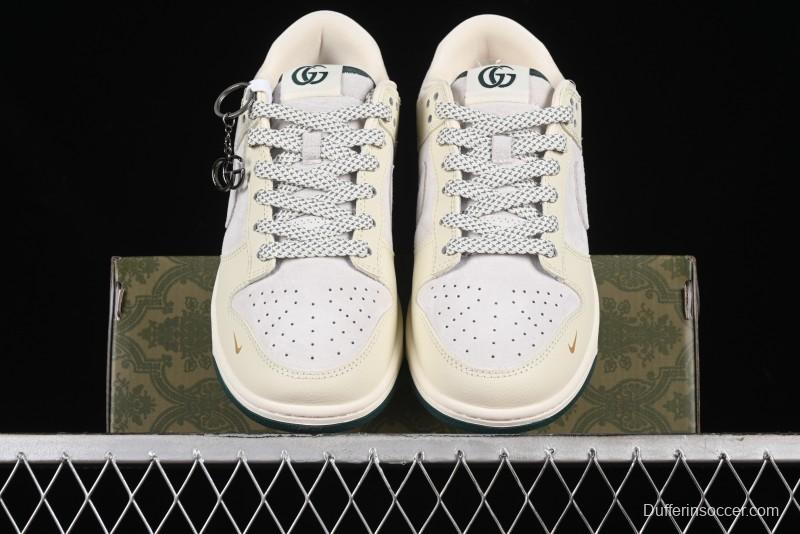 Nike SB Dunk Low Gucci Collaboration - Beige with Yellow Swoosh Anniversary High-End Custom Low-Top Casual Sneakers - DQ1098-390