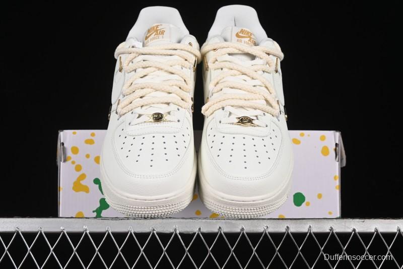 Nike Air Force 1 '07 Low Beige Deconstructed Swoosh Casual Sneakers - FX3654-111