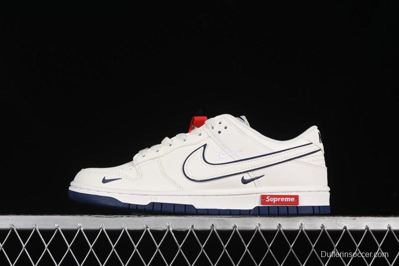 Nike SB Dunk Low Supreme Collaboration - Off White Navy Swoosh Anniversary Custom Low-Top Casual Skate Shoes - DJ2024-013