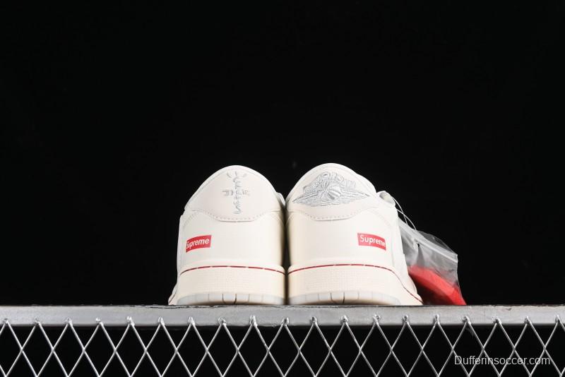 Nike Travis Scott x Fragment Design x Air Jordan 1 Low OG SP AJ1 Supreme Collaboration - Classic Off-White Low-Top Lifestyle Sneakers - XY2688-104