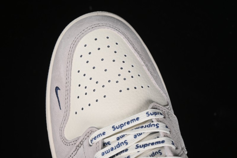 Nike Air Jordan 1 Low Supreme Collaboration - Pig Grey Print Custom Retro Basketball Shoes - LJ6688-009