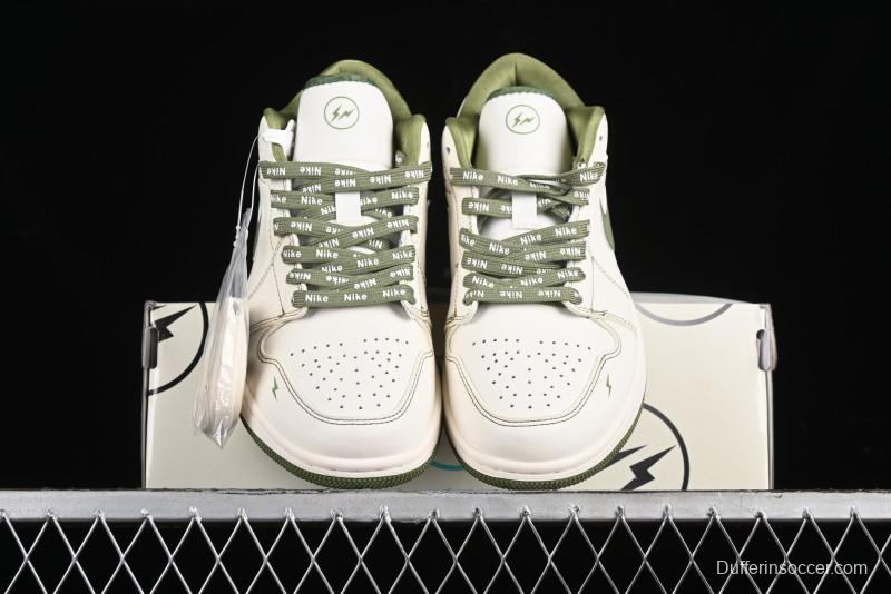 Nike Air Jordan 1 Low Retro Basketball Shoes in Off-White Olive Green - CF3688-019