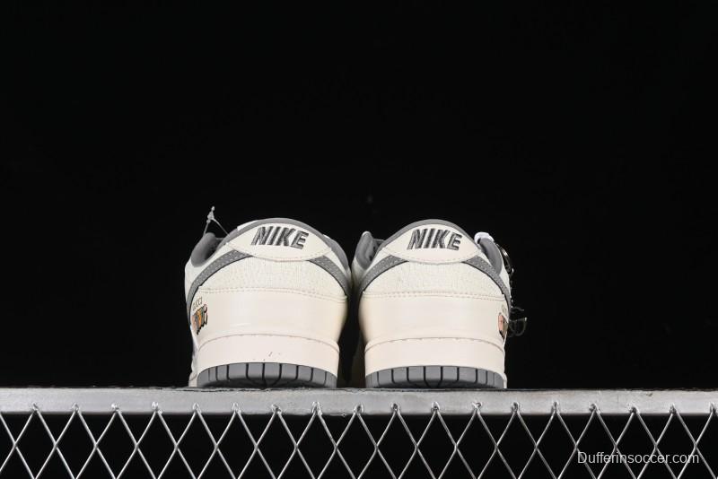 Nike SB Dunk Low Gucci Collaboration Anniversary High-End Custom Sneakers in Off-White & Dark Gray Swoosh - DQ1098-383