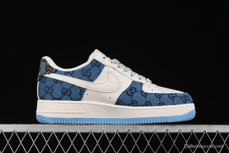 Nike Air Force 1 '07 Low Gucci Collaboration - Blue Floral Print Casual Sneakers - BB9577-101