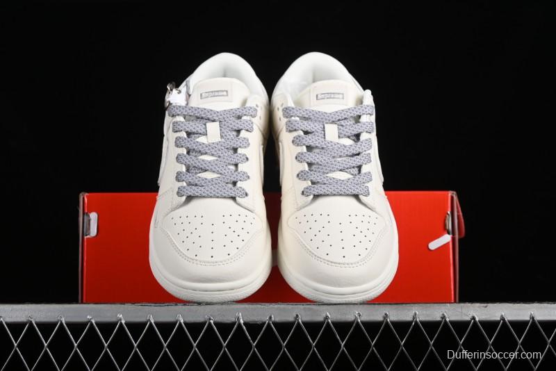 Nike SB Dunk Low Supreme Collaboration - Off White Gray Swoosh Anniversary Custom Low-Top Casual Skate Shoes - DQ1098-392