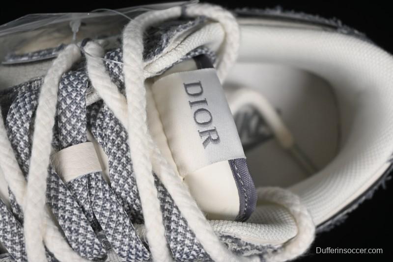 Nike SB Dunk Low Dior Collaboration - Strap Woven Grey Check Anniversary High-End Custom Low-Top Casual Sneakers - SJ2068-285