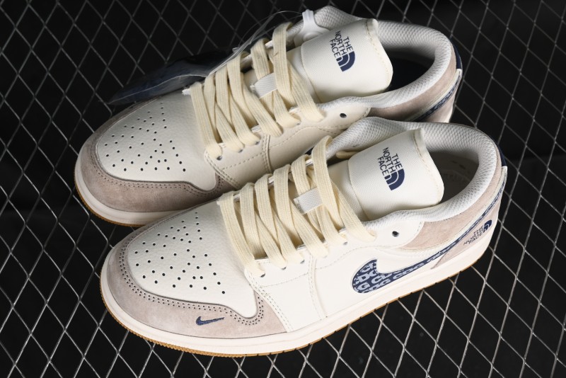 Nike Air Jordan 1 Low AJ1 The North Face Collaboration - White Grey Brown Custom High-End Basketball Shoes - LJ6688-001