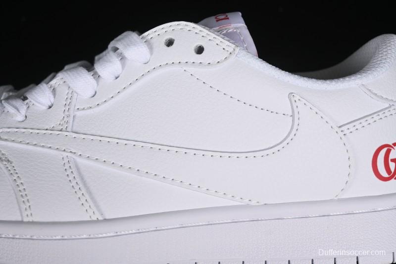 Nike Travis Scott x Fragment Design x Air Jordan 1 Low OG SP AJ1 Gucci Collaboration - White Low-Top Casual Sneakers LJ5188-014