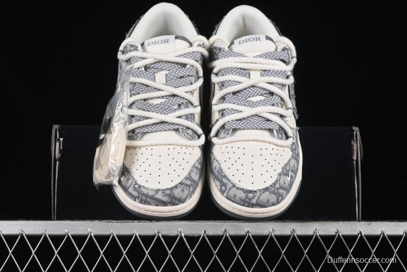 Nike SB Dunk Low Dior Collaboration - Strap Woven Grey Check Anniversary High-End Custom Low-Top Casual Sneakers - SJ2068-285