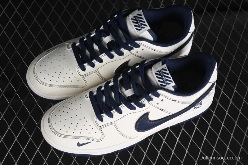 Nike SB Dunk Low OFF-WHITE Collaboration - Beige Navy Swoosh Anniversary Custom Low-Top Casual Skate Shoes - DJ2024-011