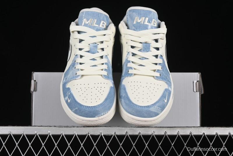 Nike Air Jordan 1 Low MLB Collaboration Retro Blue Denim Custom Basketball Shoes - DC2024-027