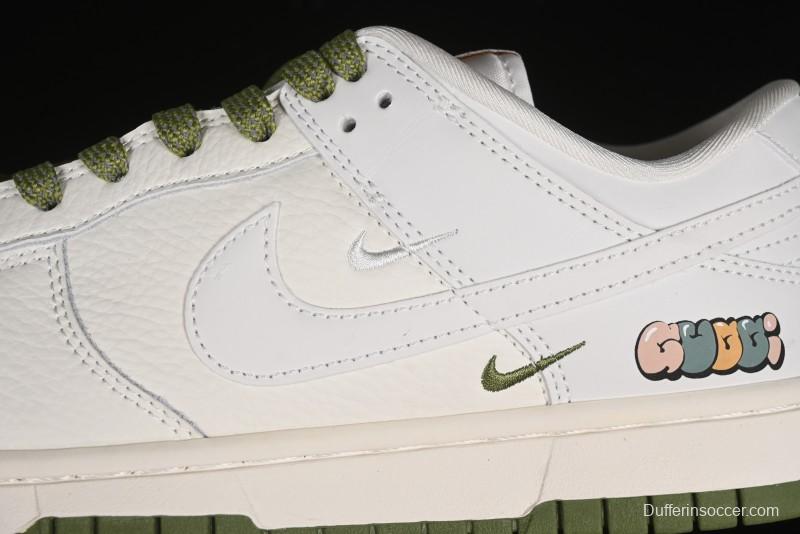 Nike SB Dunk Low Gucci Collaboration - Off White with Green Swoosh Anniversary High-End Custom Low-Top Casual Skate Shoes - KK1888-007